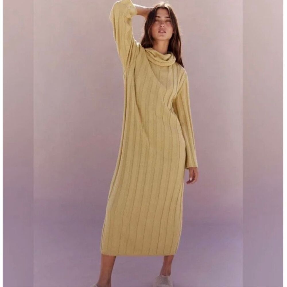 Free People Beach Wanda Sweater Dress Size Large Dried Moss Green Forest Fairy B